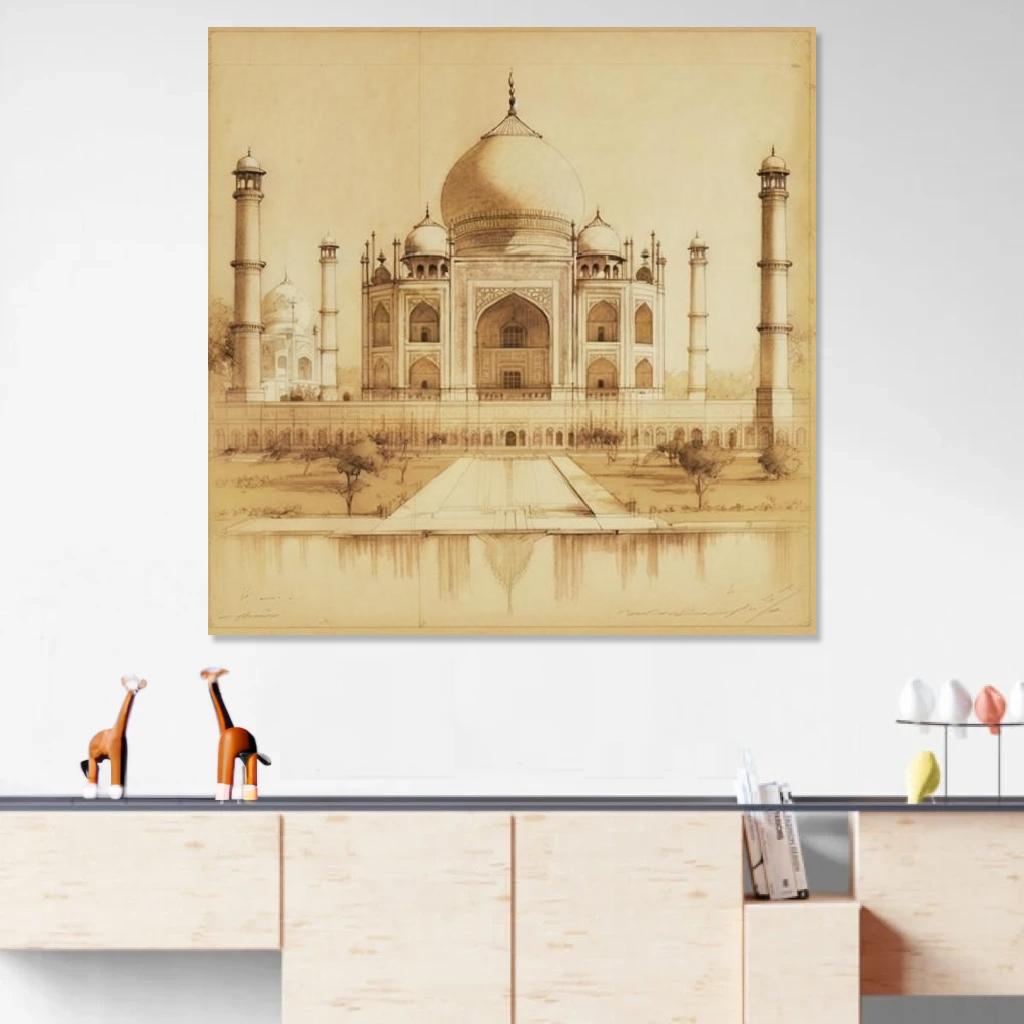 Tableau Taj Mahal Léonard De Vinci au dessus d'un meuble bas
