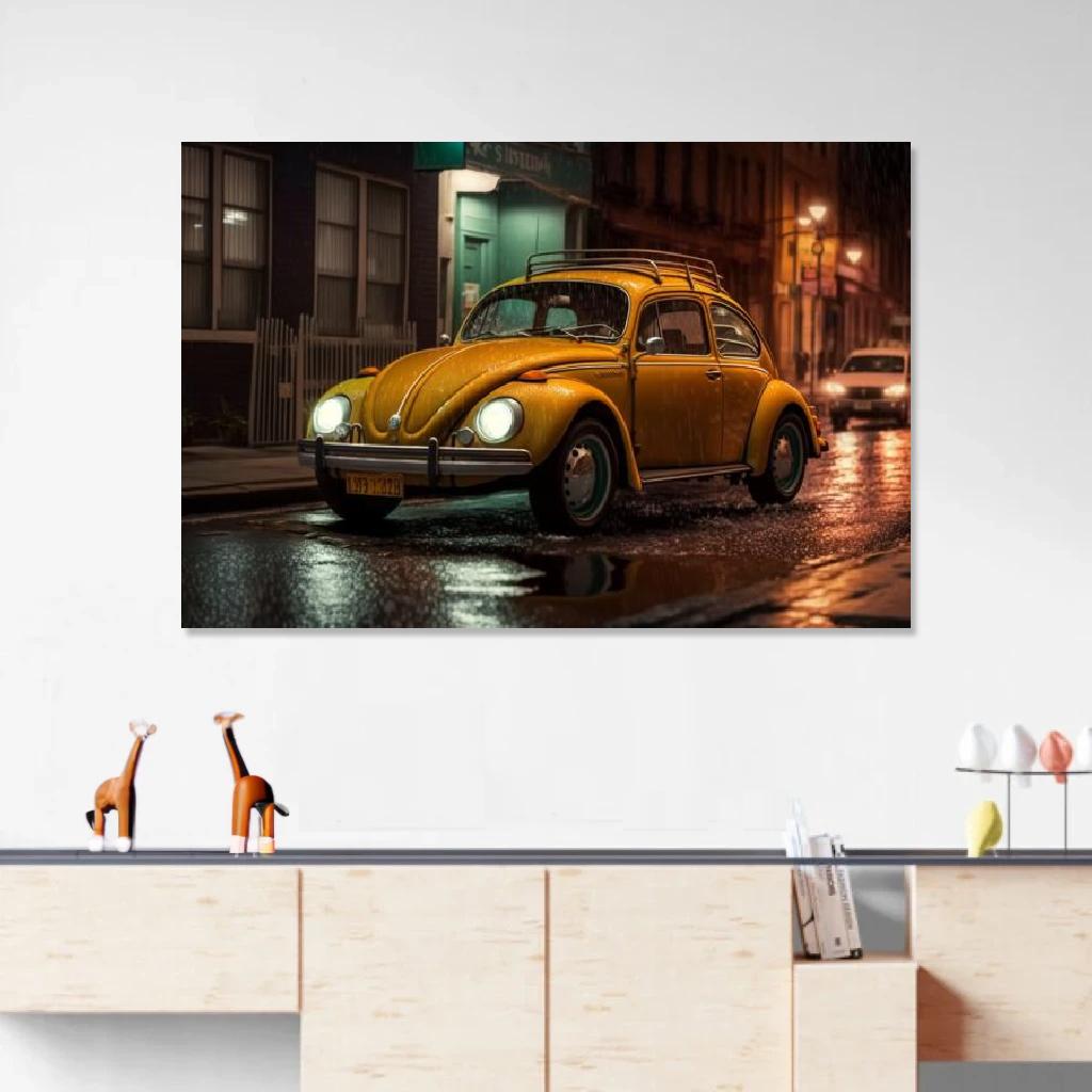 Tableau Volkswagen Beetle Nuit Pluvieuse au dessus d'un meuble bas