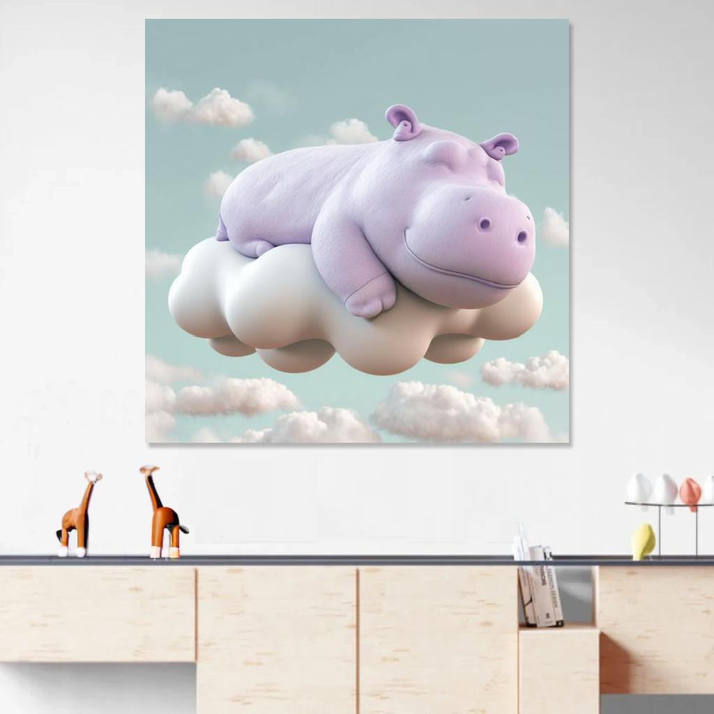 Tableau Hippopotame Endormi au dessus d'un meuble bas