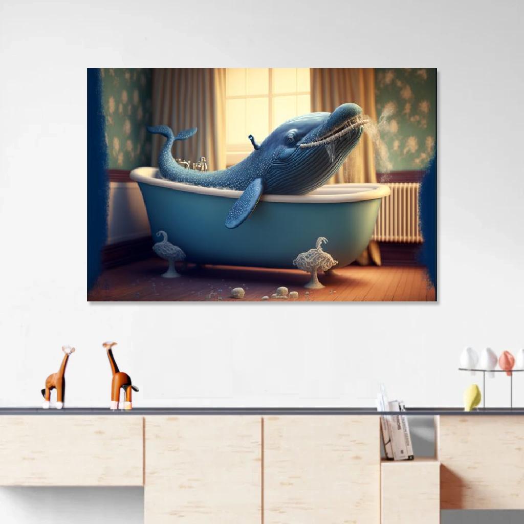 Tableau Baleine Dans Son Bain au dessus d'un meuble bas