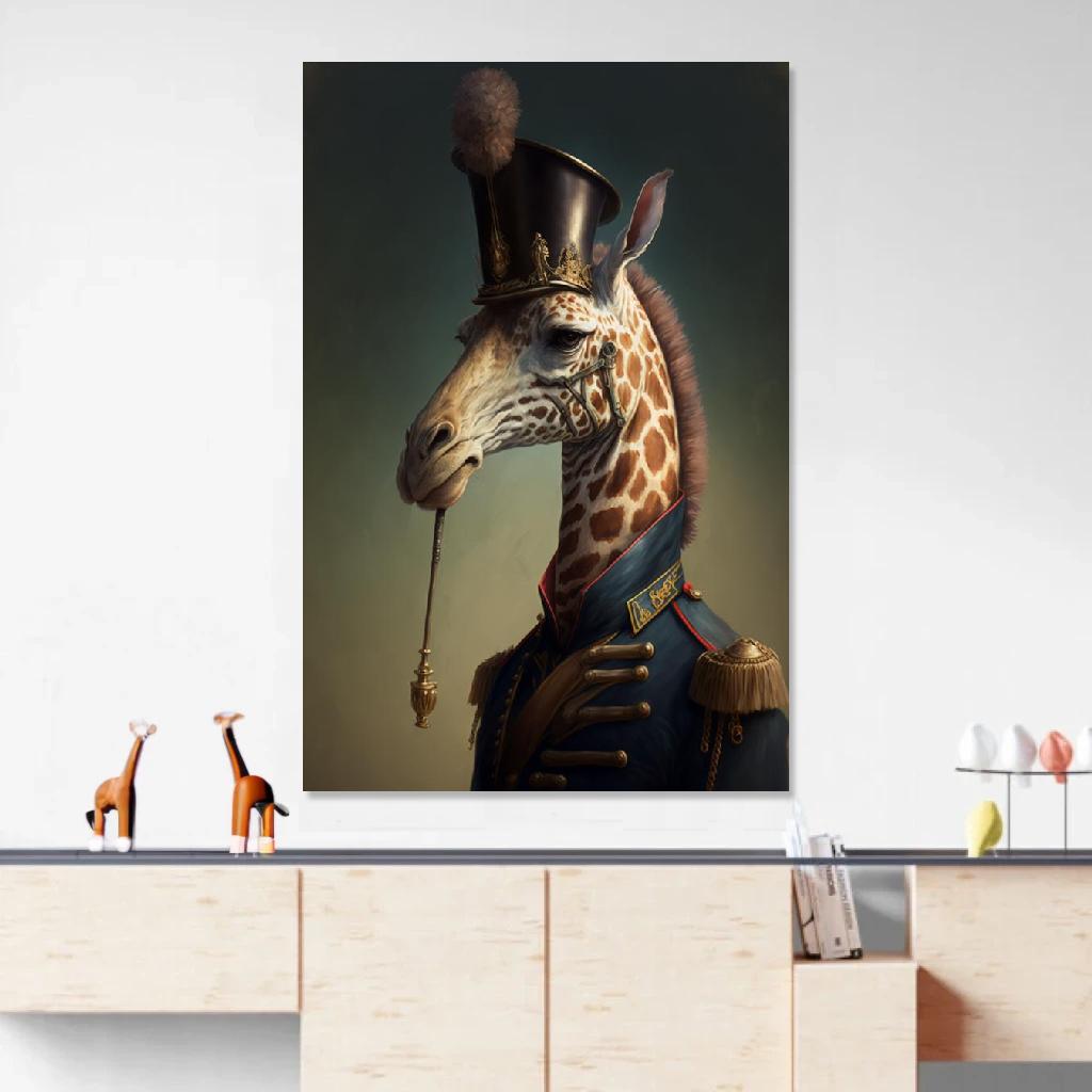 Tableau Girafe Soldat De Napoléon au dessus d'un meuble bas