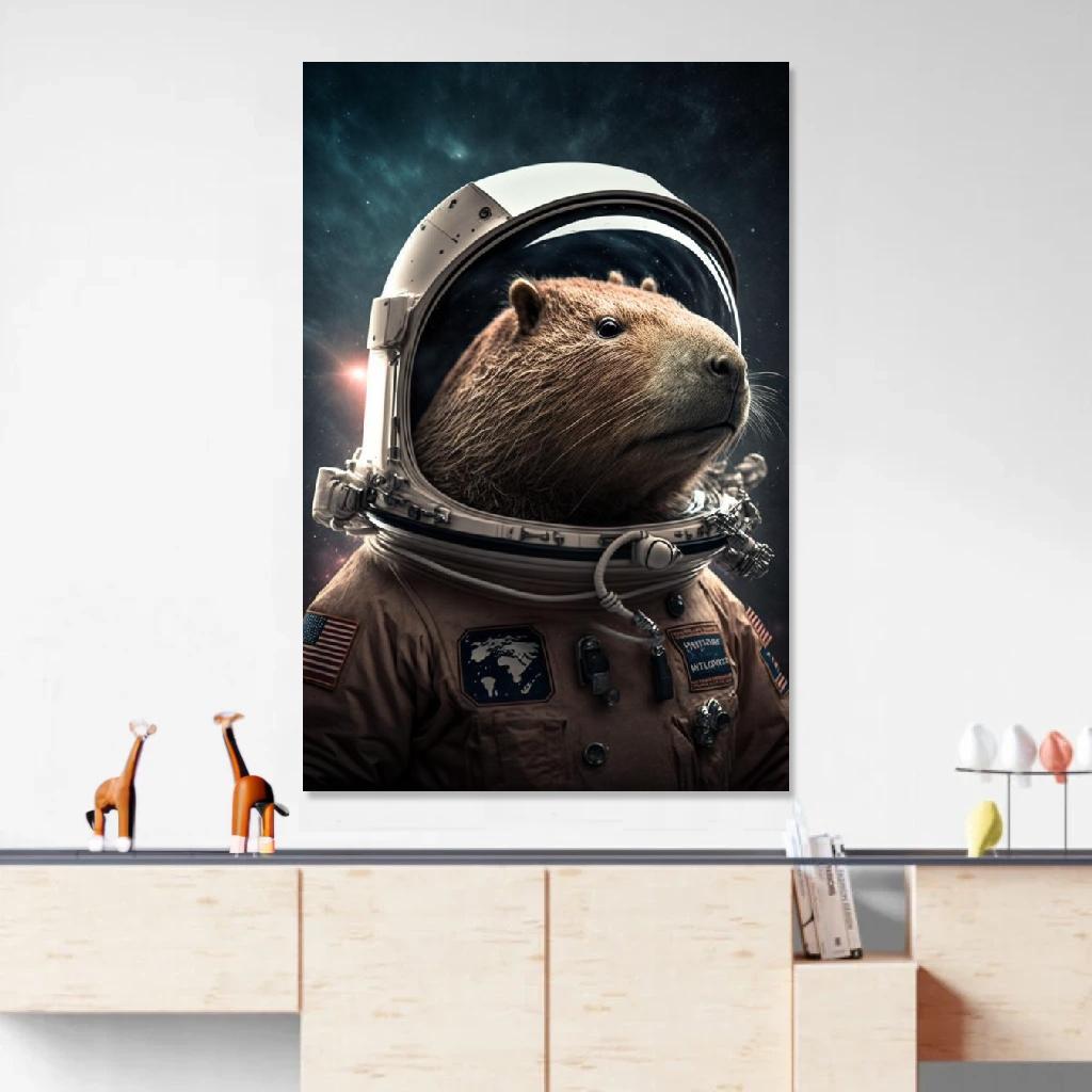 Tableau Capibara Astronaute au dessus d'un meuble bas