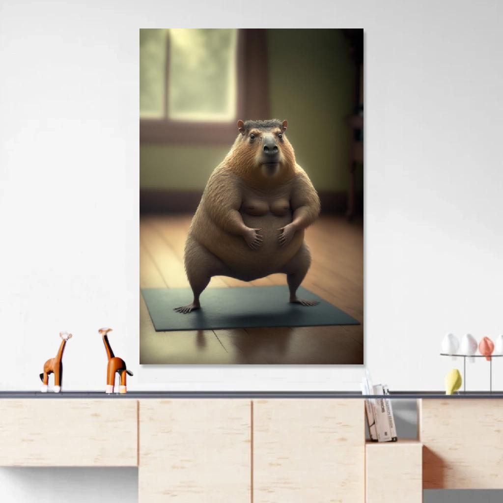 Tableau Capibara Yoga au dessus d'un meuble bas